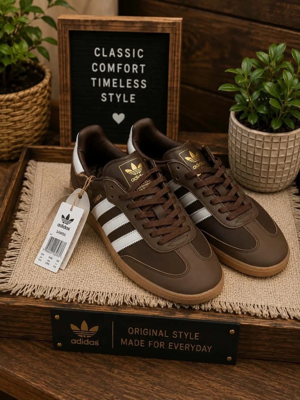 adidas Brown and White Leather Samba Sneakers